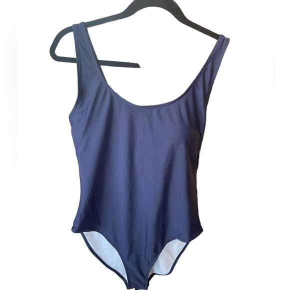 Nicole Miller 1 pc Peacock Navy Blue Scoop Back Bathing Suit NWT Women's Size XL - Picture 3 of 8